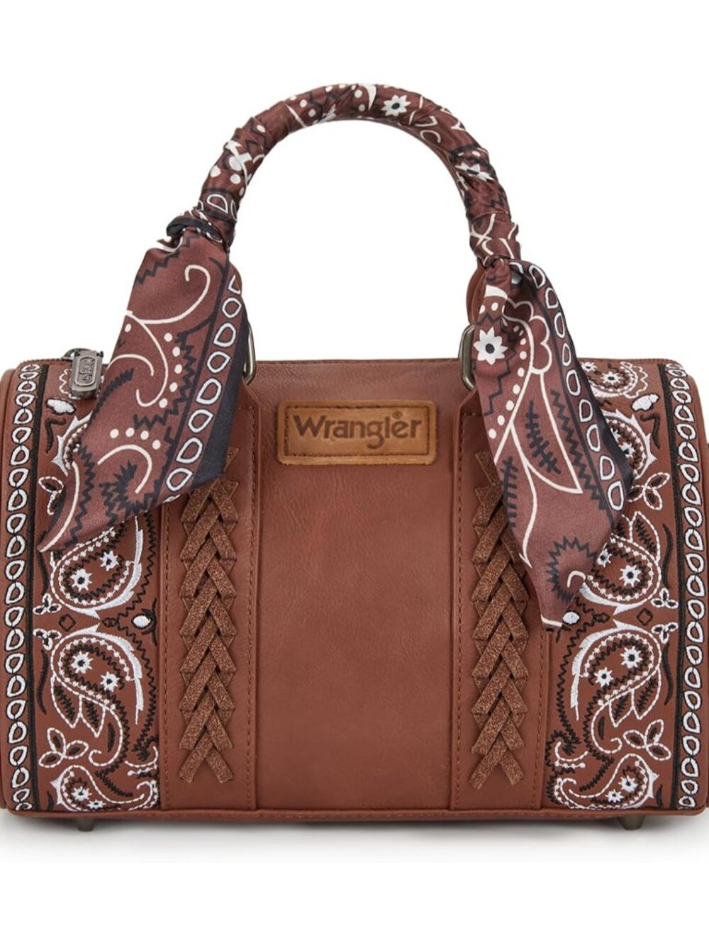 Wrangler Desert Paisley Boston Bag Floral Embroidered Barrel Purse with Bandana